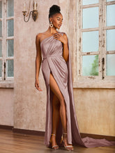 Sleeveless One Shoulder Long Dress With Ribbons Dusty Rose