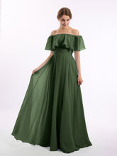 Floor-length Off Shoulder Chiffon Gown Olive Green