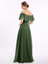 Floor-length Off Shoulder Chiffon Gown Olive Green