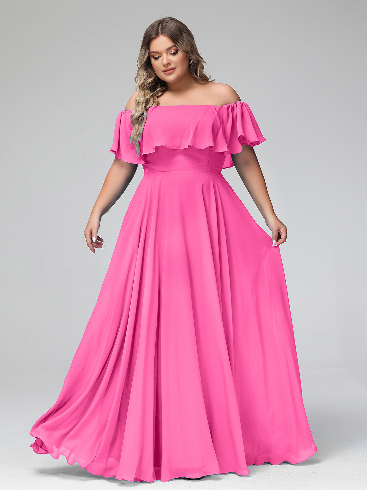 A-Line Off the Shoulder Chiffon Floor-Length Dress Azalea