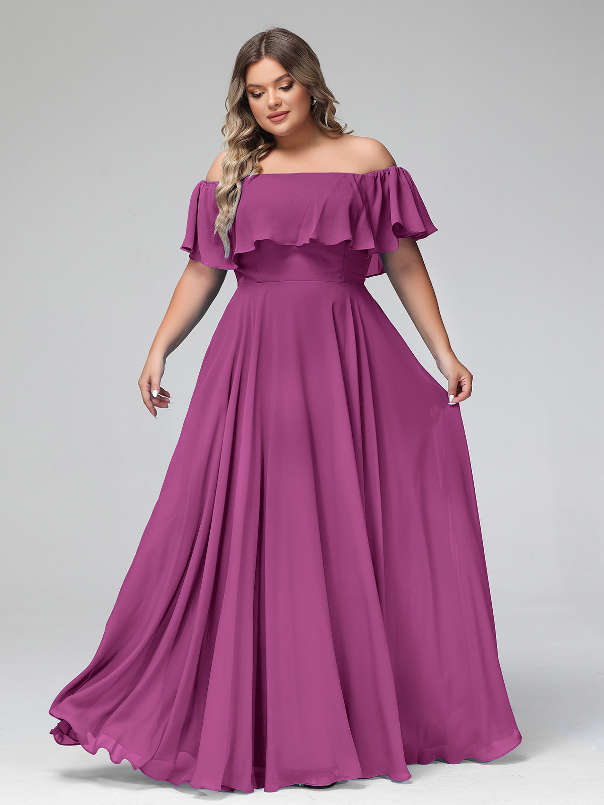 One Shoulder CASCADE SKIRT Chiffon Gowns Mulberry Plus Size