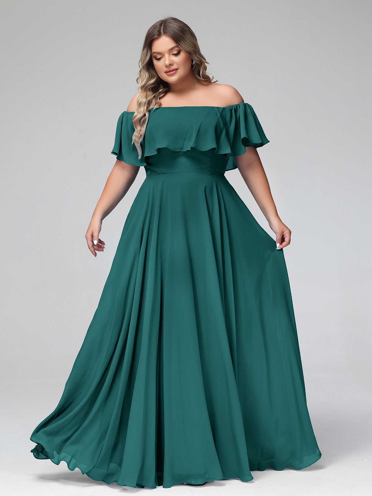 Floor-length Off Shoulder Chiffon Gown Watermelon main image 0