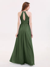 Chiffon And Lace Halter Maxi Dresses Olive Green