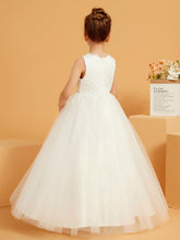 Illusion Floral Appliqued Ball-Gown Lace Flower Girl Dress