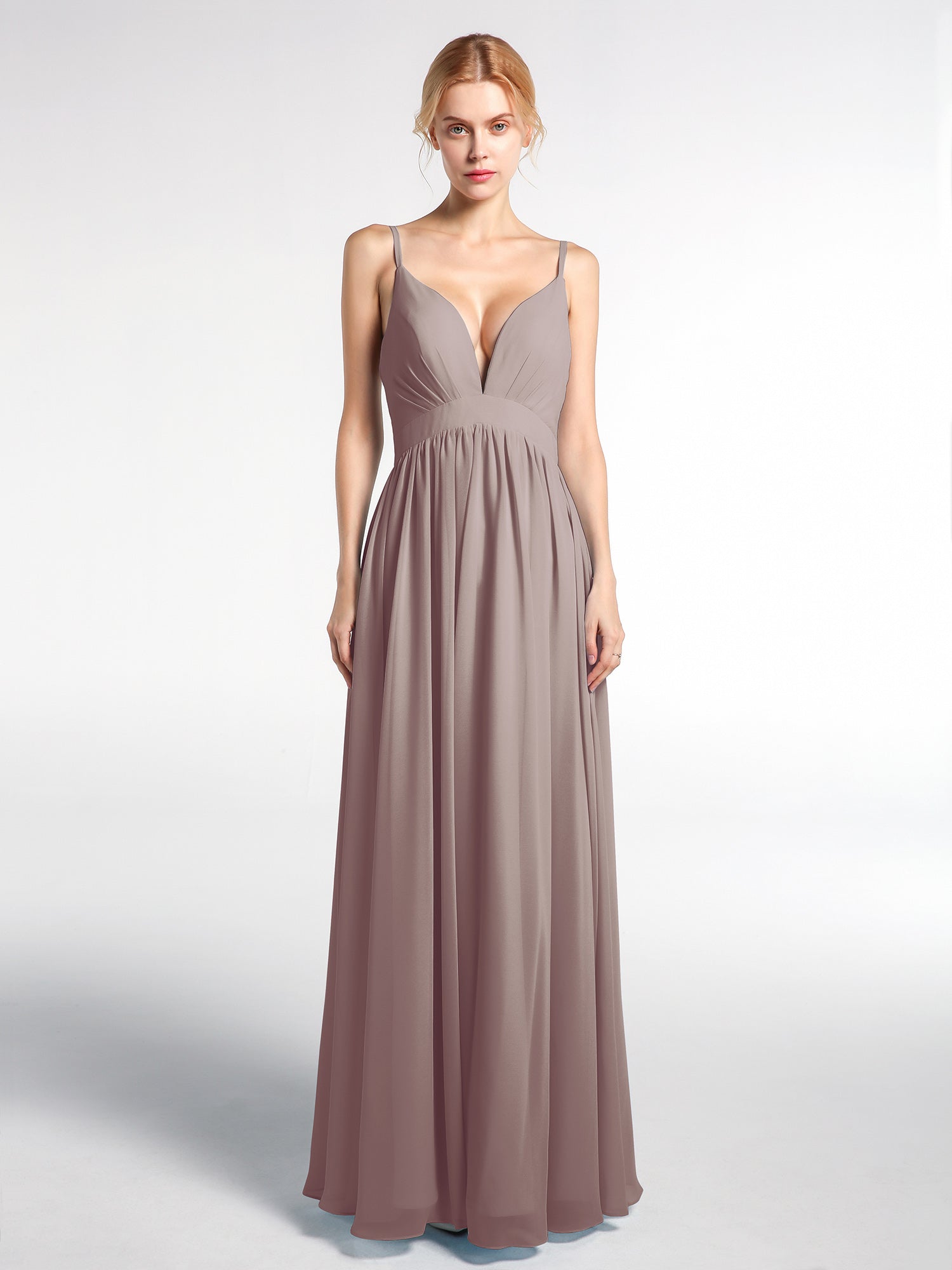 Full Deep V-neck Empire Waist Chiffon Dress Burgundy