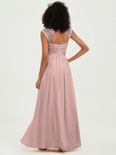Chiffon Bridesmaid Dresses with Lace Cap Sleeves Dusty Rose