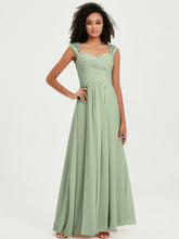 Chiffon Bridesmaid Dresses with Lace Cap Sleeves Dusty Sage
