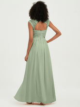 Chiffon Bridesmaid Dresses with Lace Cap Sleeves Dusty Sage