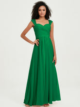 Chiffon Bridesmaid Dresses with Lace Cap Sleeves Emerald