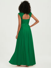 Chiffon Bridesmaid Dresses with Lace Cap Sleeves Emerald