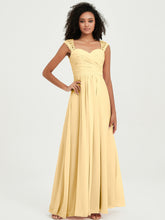 Chiffon Bridesmaid Dresses with Lace Cap Sleeves Gold