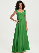 Chiffon Bridesmaid Dresses with Lace Cap Sleeves Green