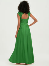Chiffon Bridesmaid Dresses with Lace Cap Sleeves Green