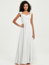 Chiffon Bridesmaid Dresses with Lace Cap Sleeves Ivory