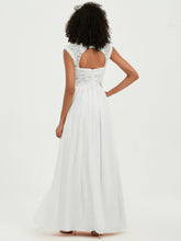 Chiffon Bridesmaid Dresses with Lace Cap Sleeves Ivory
