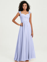Chiffon Bridesmaid Dresses with Lace Cap Sleeves Lavender