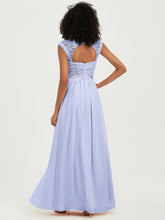 Chiffon Bridesmaid Dresses with Lace Cap Sleeves Lavender