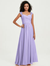 Chiffon Bridesmaid Dresses with Lace Cap Sleeves Lilac