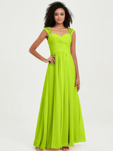 Chiffon Bridesmaid Dresses with Lace Cap Sleeves Lime Green