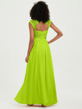 Chiffon Bridesmaid Dresses with Lace Cap Sleeves Lime Green