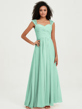 Chiffon Bridesmaid Dresses with Lace Cap Sleeves Mint Green