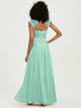 Chiffon Bridesmaid Dresses with Lace Cap Sleeves Mint Green