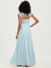 Chiffon Bridesmaid Dresses with Lace Cap Sleeves Mist