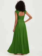 Chiffon Bridesmaid Dresses with Lace Cap Sleeves Moss