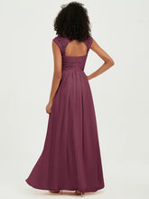 Chiffon Bridesmaid Dresses with Lace Cap Sleeves Mulberry