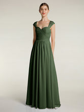 Chiffon Bridesmaid Dresses with Lace Cap Sleeves Olive Green