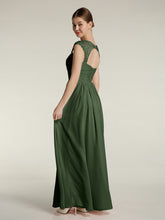 Chiffon Bridesmaid Dresses with Lace Cap Sleeves Olive Green