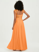 Chiffon Bridesmaid Dresses with Lace Cap Sleeves Orange