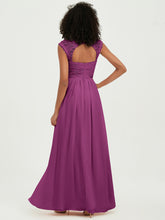 Chiffon Bridesmaid Dresses with Lace Cap Sleeves Orchid