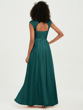 Chiffon Bridesmaid Dresses with Lace Cap Sleeves Peacock