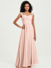 Chiffon Bridesmaid Dresses with Lace Cap Sleeves Pearl Pink
