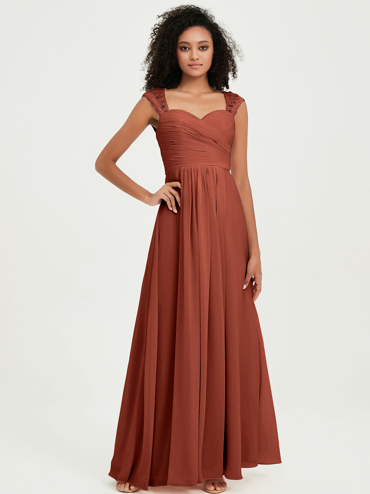 BABARONI Chiffon Rust Bridesmaid Dresses A-line Sweetheart Cap Sleeve Floor-length BABARONI UK BABARONI Chiffon Rust Bridesmaid Dresses A-line Sweetheart Cap Sleeve Floor-length BABARONI UK