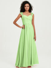 Chiffon Bridesmaid Dresses with Lace Cap Sleeves Sage