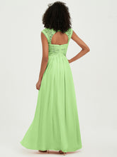 Chiffon Bridesmaid Dresses with Lace Cap Sleeves Sage