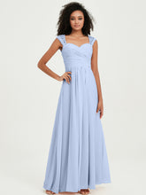 Chiffon Bridesmaid Dresses with Lace Cap Sleeves Sky Blue