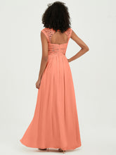 Chiffon Bridesmaid Dresses with Lace Cap Sleeves Sunset
