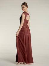 Chiffon Bridesmaid Dresses with Lace Cap Sleeves Terracotta
