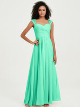 Chiffon Bridesmaid Dresses with Lace Cap Sleeves Turquoise