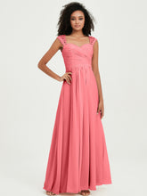 Chiffon Bridesmaid Dresses with Lace Cap Sleeves Watermelon