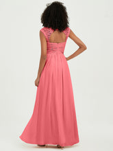 Chiffon Bridesmaid Dresses with Lace Cap Sleeves Watermelon