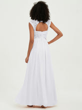 Chiffon Bridesmaid Dresses with Lace Cap Sleeves White