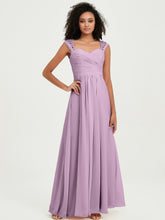 Chiffon Bridesmaid Dresses with Lace Cap Sleeves Wisteria
