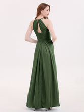 Long Chiffon Dresses with Halter Neck Olive Green