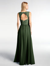 Lace Top Chiffon Skirt Maxi V-neck Dress Olive Green