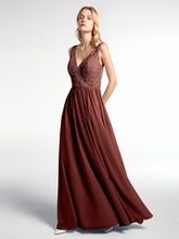 Lace Top Chiffon Skirt Maxi V-neck Dress Terracotta