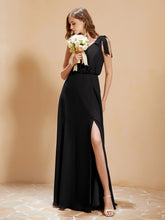 A-Line V-neck Floor-length Dress With Silt Black